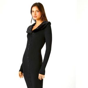 Faux Fur trim Sweater Midi Dress.